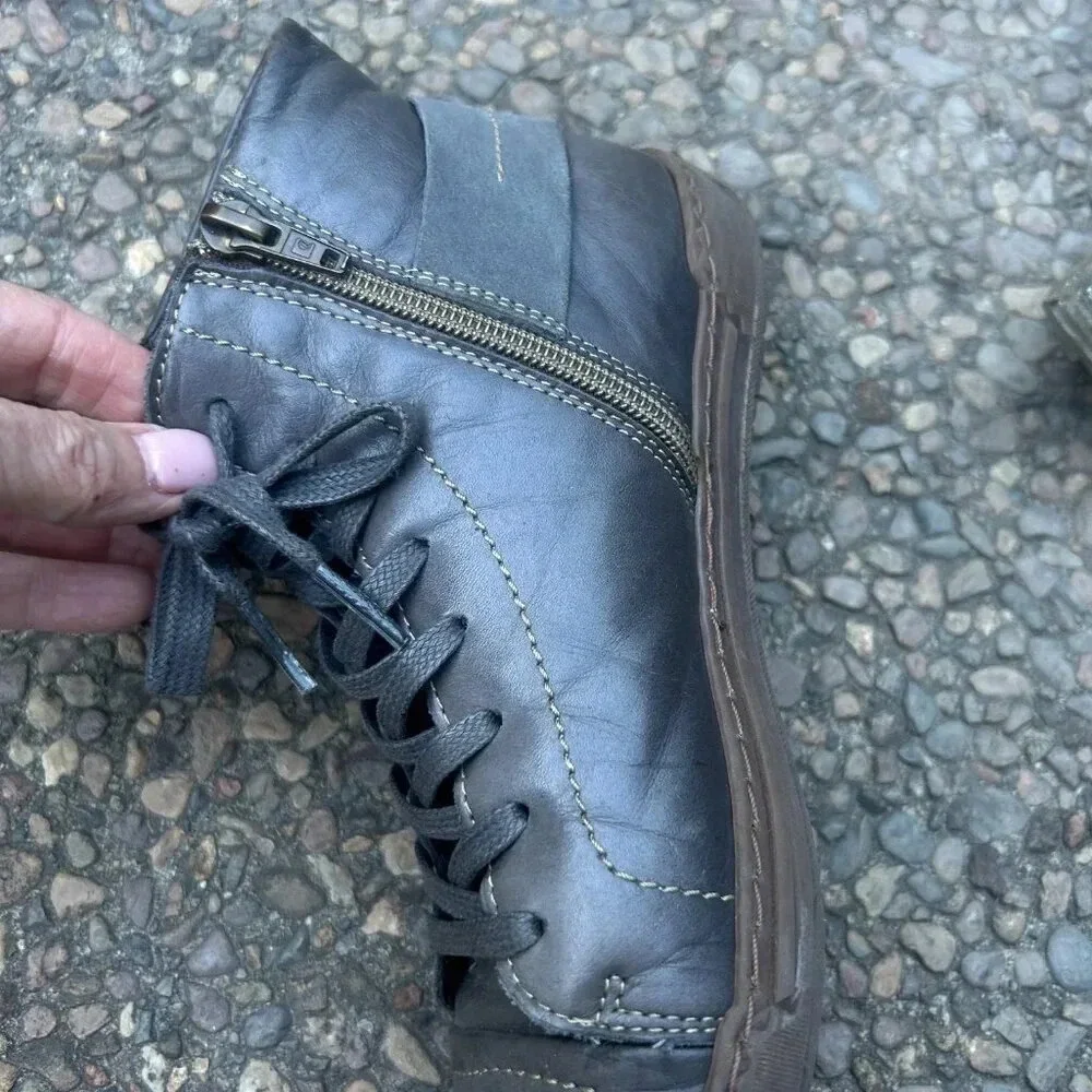Philip Davidson Pewter Leather Side Zip Hi Top Sneakers Size 7